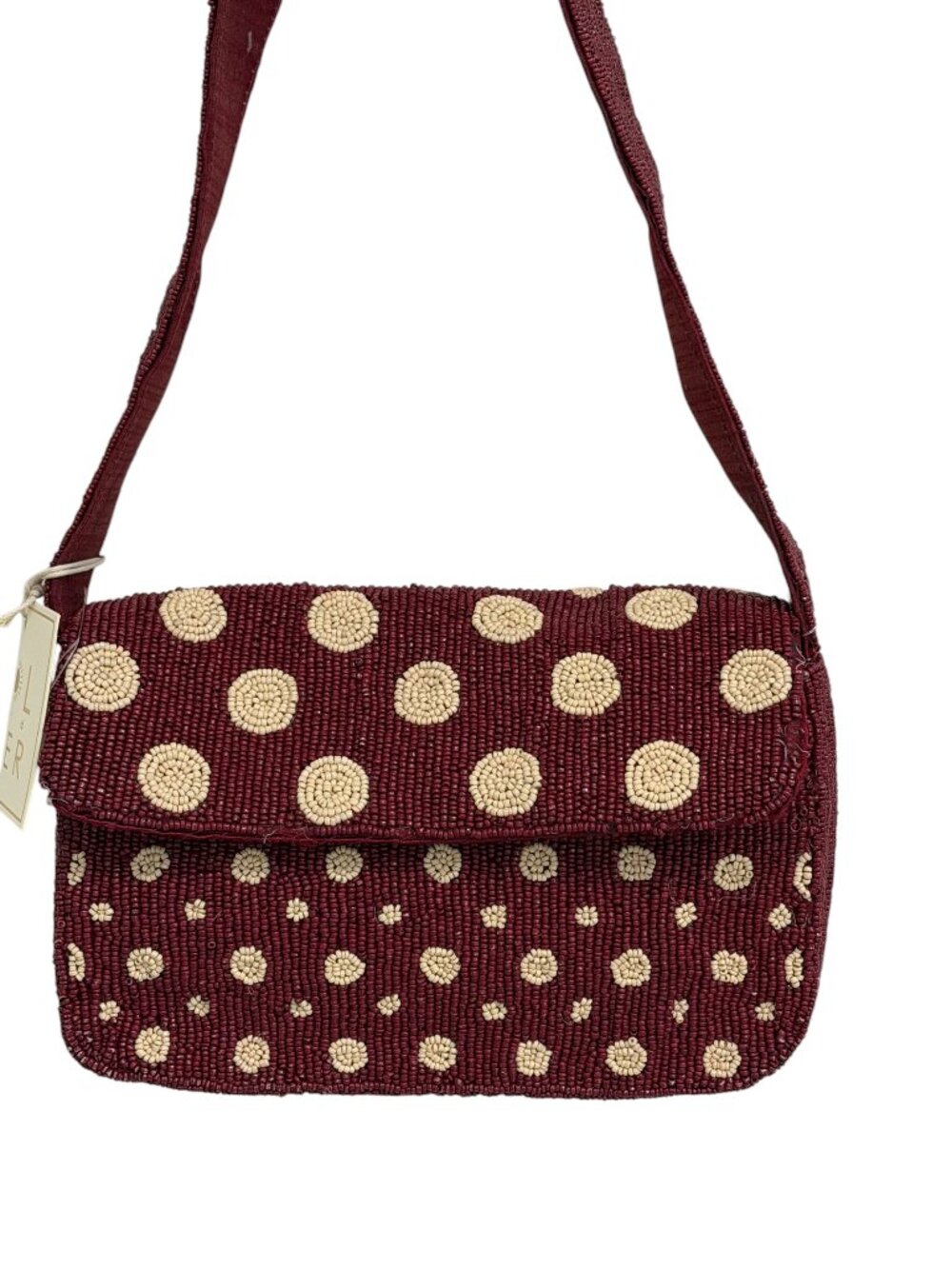 Sol and Mer Burgundy Cream Polka  Dots Beaded Bag New Fall Release India NWT